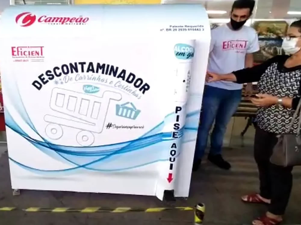 Imagem de Supermercado Campeão instala cabine de desinfecção para carrinhos de compras