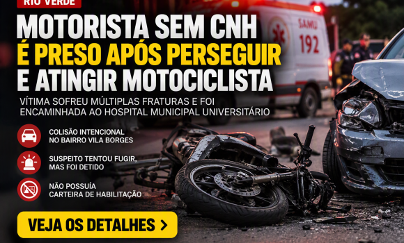 Imagem de Motorista sem CNH é preso após perseguir e atingir motociclista em Rio Verde