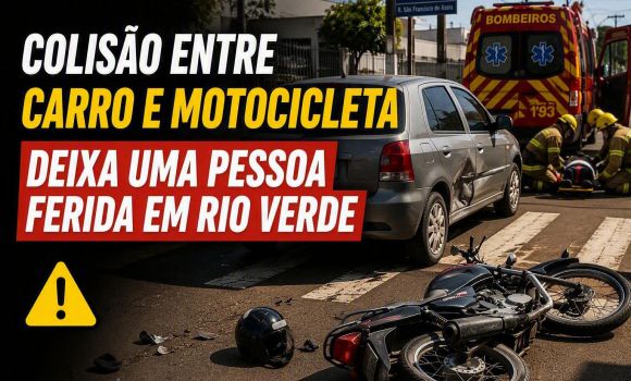 Imagem de Colisão entre carro e motocicleta deixa uma pessoa ferida em Rio Verde