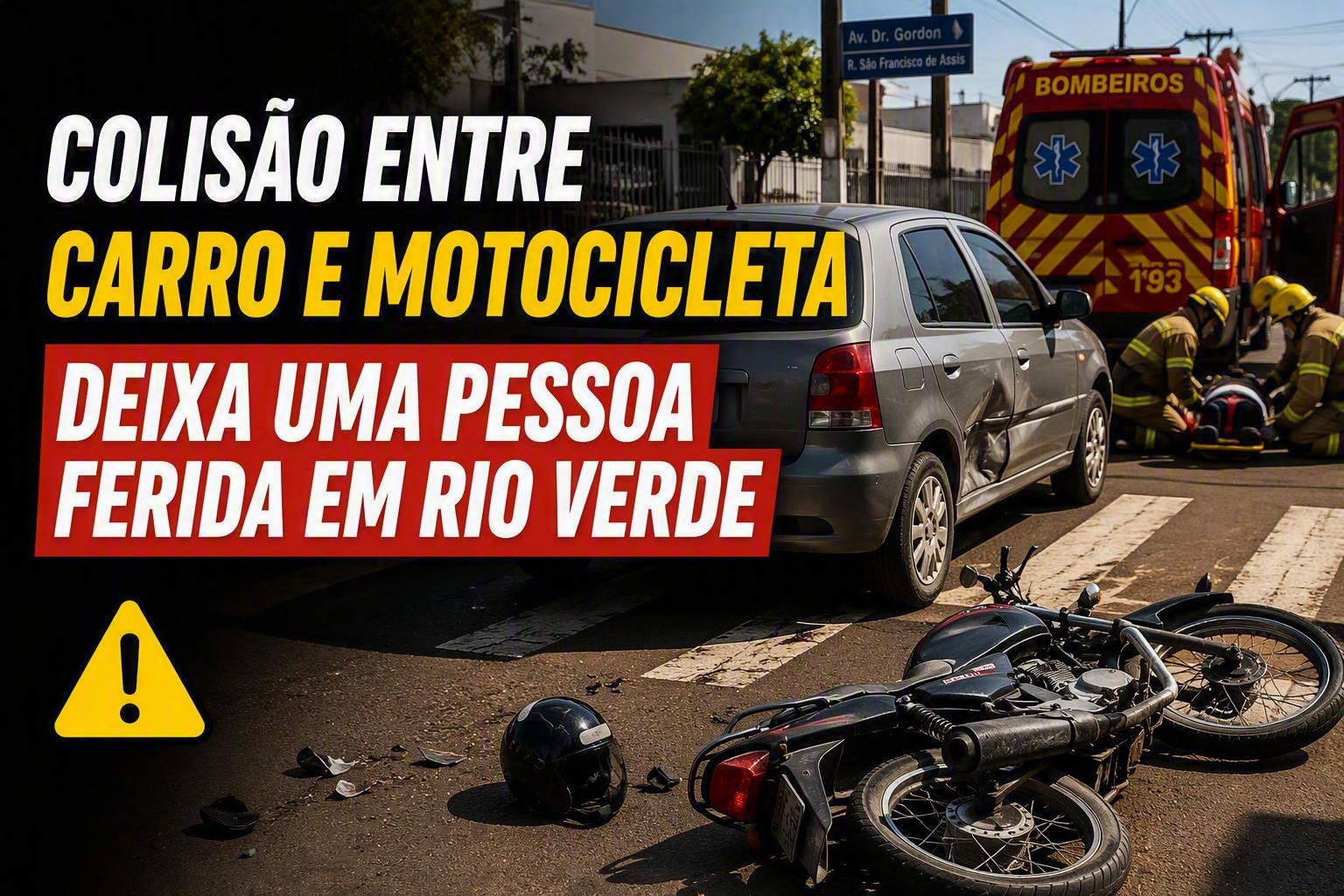 Imagem de Colisão entre carro e motocicleta deixa uma pessoa ferida em Rio Verde