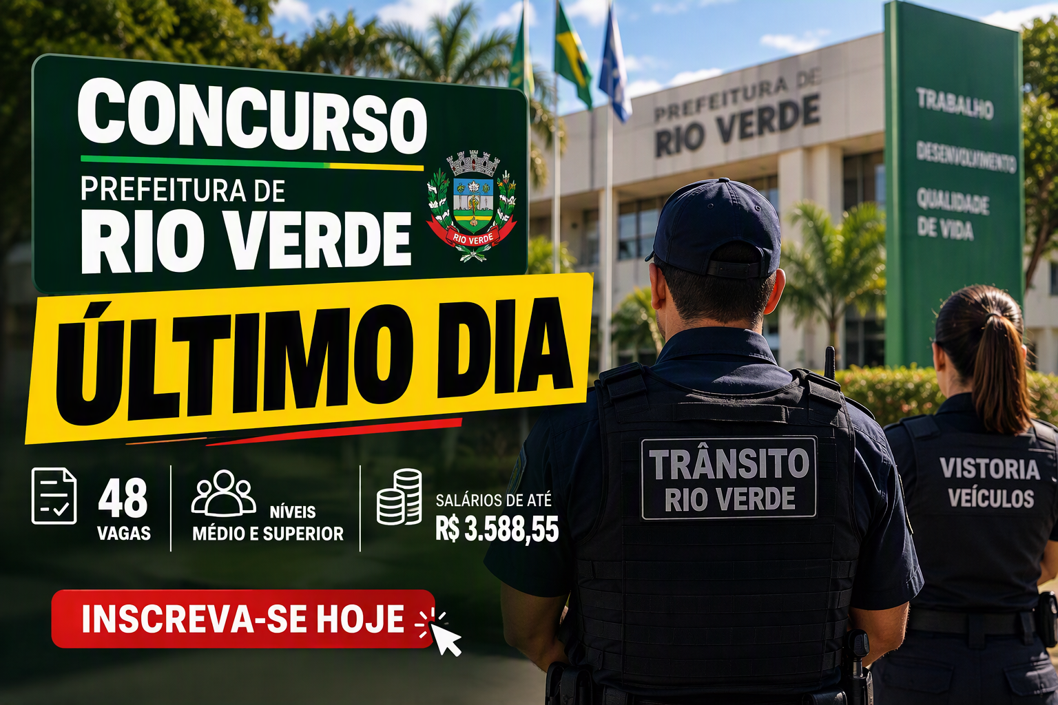 Imagem de Concurso da Prefeitura de Rio Verde encerra inscrições nesta segunda-feira