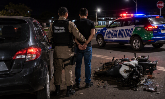 Imagem de Motorista é preso por embriaguez ao volante após bater em moto, fugir e danificar viatura em Rio Verde