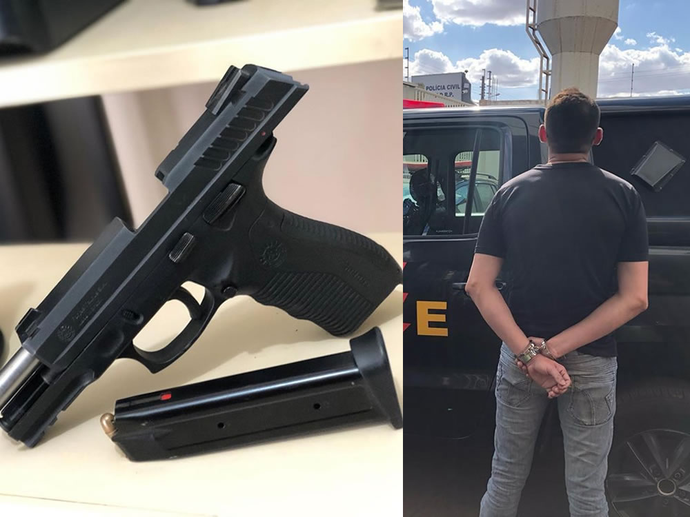 Imagem de Homem preso com arma e camiseta da PM na Vila Santo André, em Rio Verde