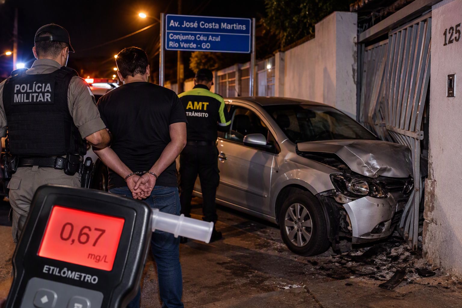 Imagem de Motorista sem CNH é preso após bater carro contra portão de residência em Rio Verde