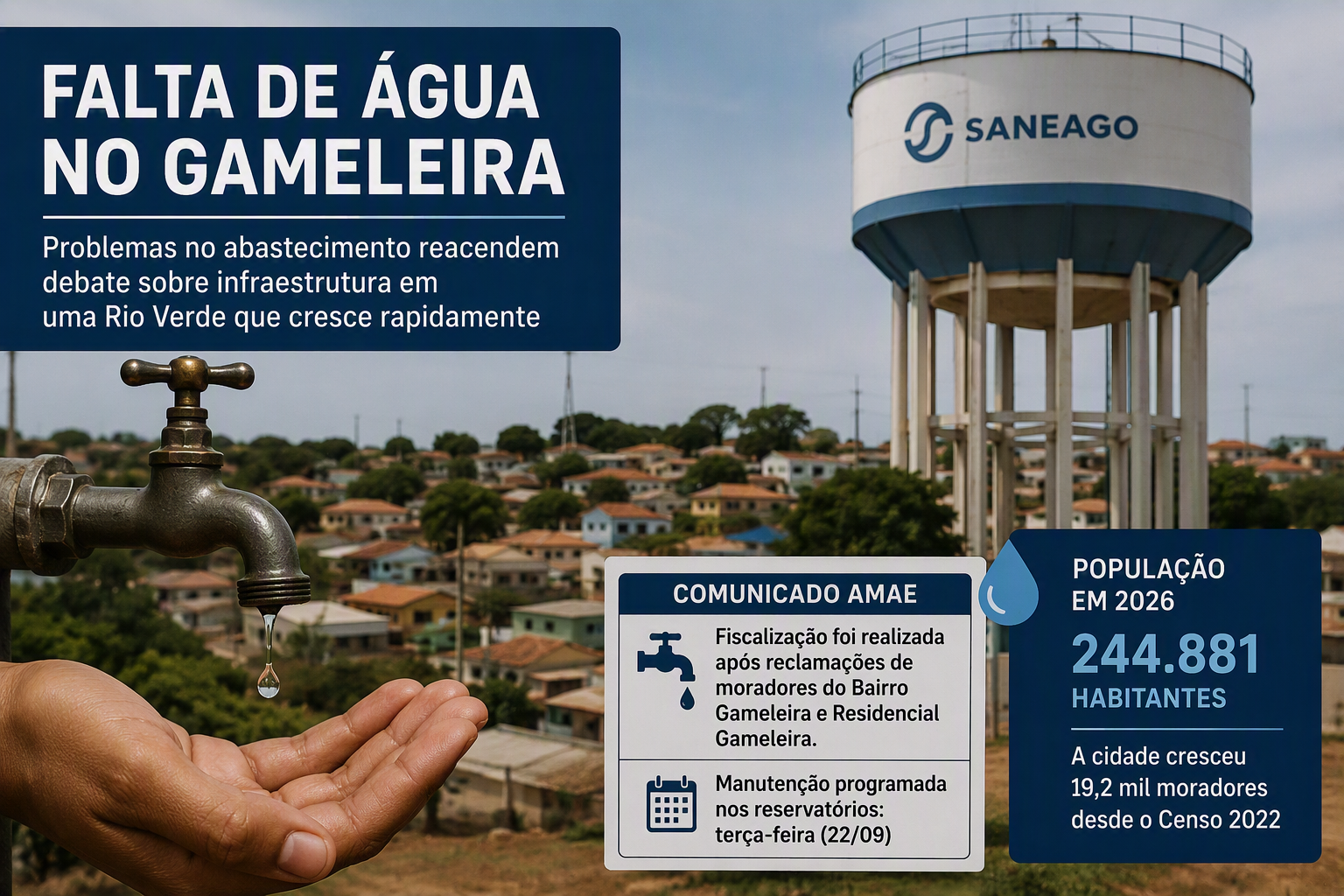 Imagem de Falta de água no Gameleira expõe pressão sobre o abastecimento em uma Rio Verde que cresce rapidamente