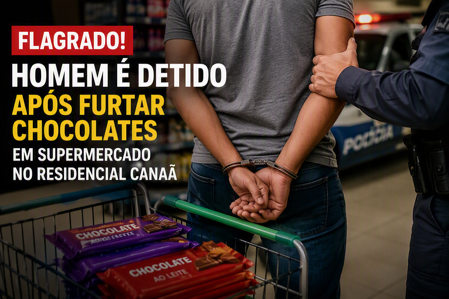 Imagem de Homem é detido após furto de chocolates em supermercado no Residencial Canaã