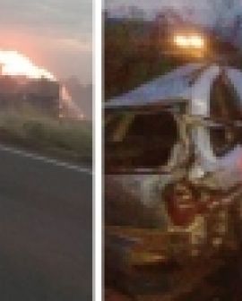 Imagem de Queimada em canavial provoca grave acidente na BR-060