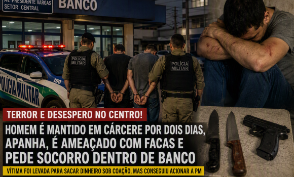 Imagem de Homem é mantido em cárcere por dois dias, apanha, é ameaçado com facas e pede socorro dentro de banco no Centro