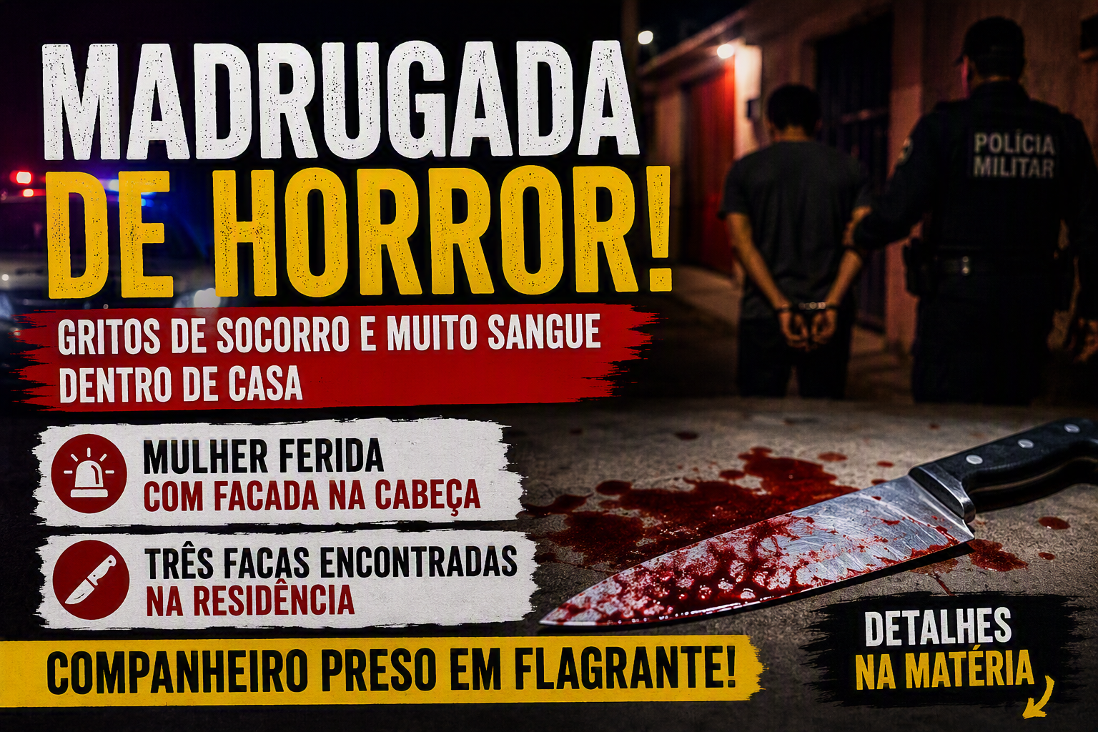 Imagem de Gritos de socorro, sangue na casa e facas no chão: madrugada de horror termina com homem preso no Residencial Canaã