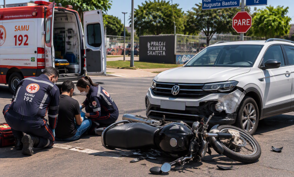 Imagem de Motorista avança parada obrigatória e atinge motocicleta em Rio Verde