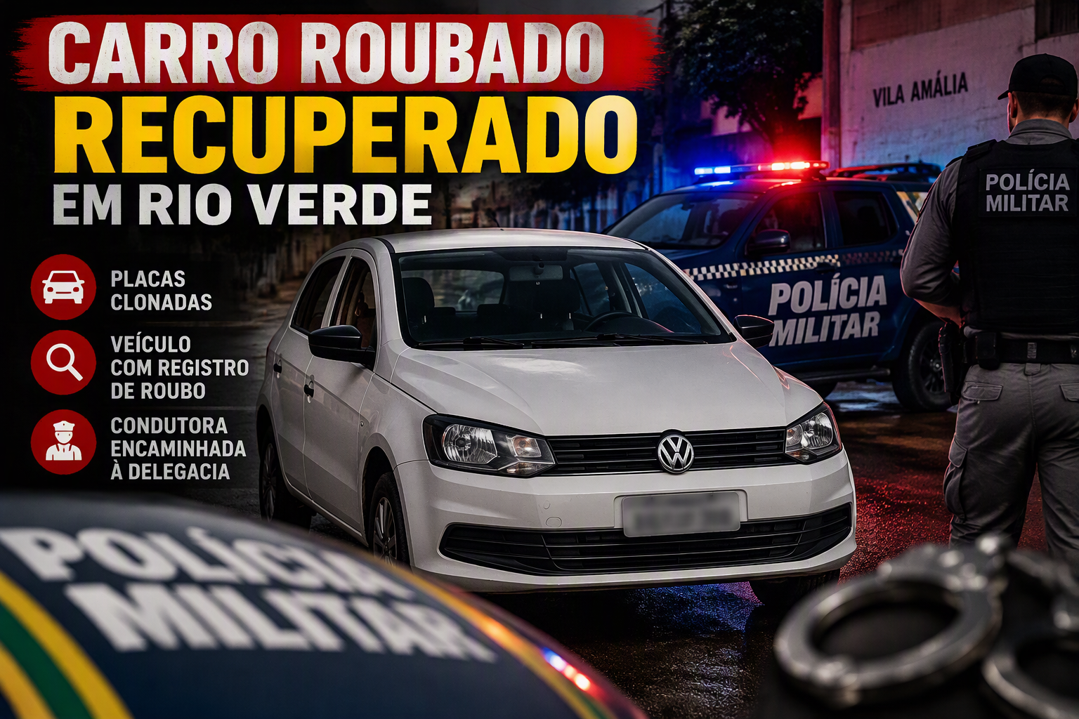Imagem de Polícia Militar recupera carro com registro de roubo e placas clonadas em Rio Verde