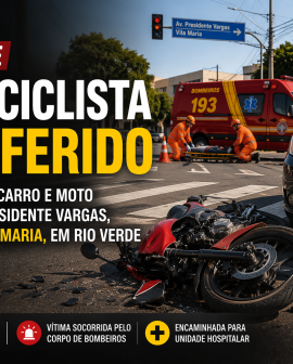 Imagem de Motociclista fica ferido em acidente entre carro e moto na Avenida Presidente Vargas, em Rio Verde