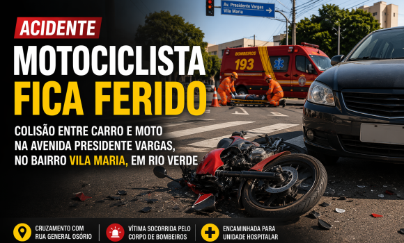Imagem de Motociclista fica ferido em acidente entre carro e moto na Avenida Presidente Vargas, em Rio Verde