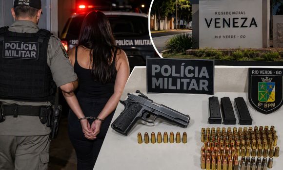 Imagem de Mulher é presa com pistola calibre .45 e mais de 150 munições em Rio Verde