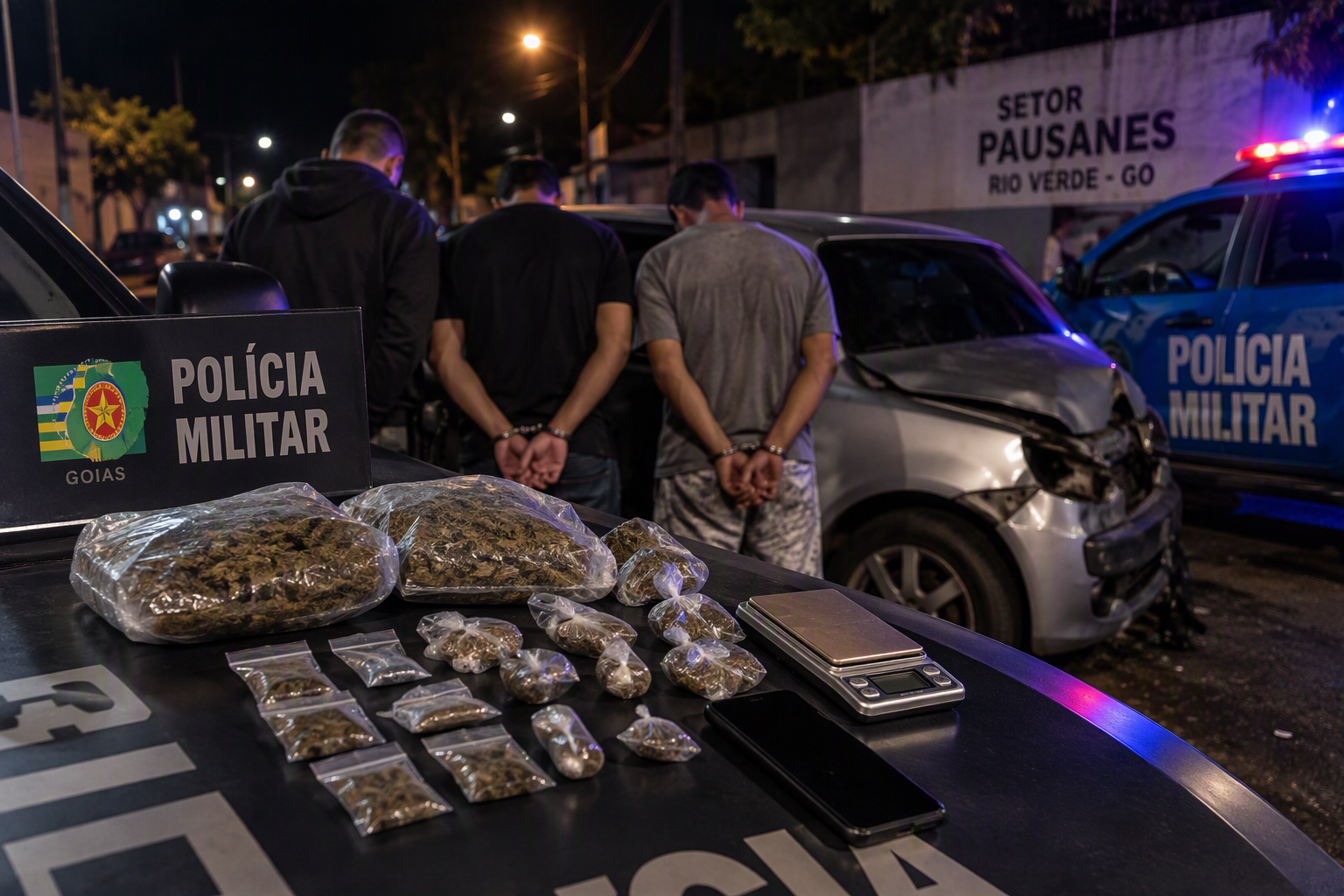 Imagem de Três suspeitos são presos por tráfico de drogas após perseguição em Rio Verde