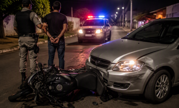 Imagem de Motoqueiro bêbado avança parada, bate em carro e termina preso em Rio Verde