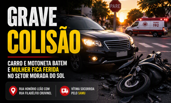 Imagem de Grave colisão entre carro e motoneta deixa mulher ferida no Setor Morada do Sol, em Rio Verde