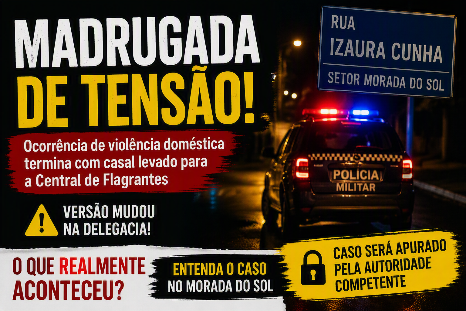 Imagem de Madrugada de tensão na Morada do Sol termina com casal levado à Central de Flagrantes