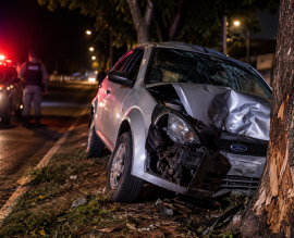 Imagem de Motorista abandona local após carro atravessar canteiro e bater em árvore em Rio Verde