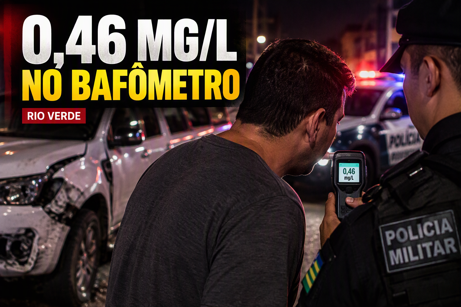 Imagem de Motorista é detido com 0,46 mg/L de álcool após ocorrência em Rio Verde