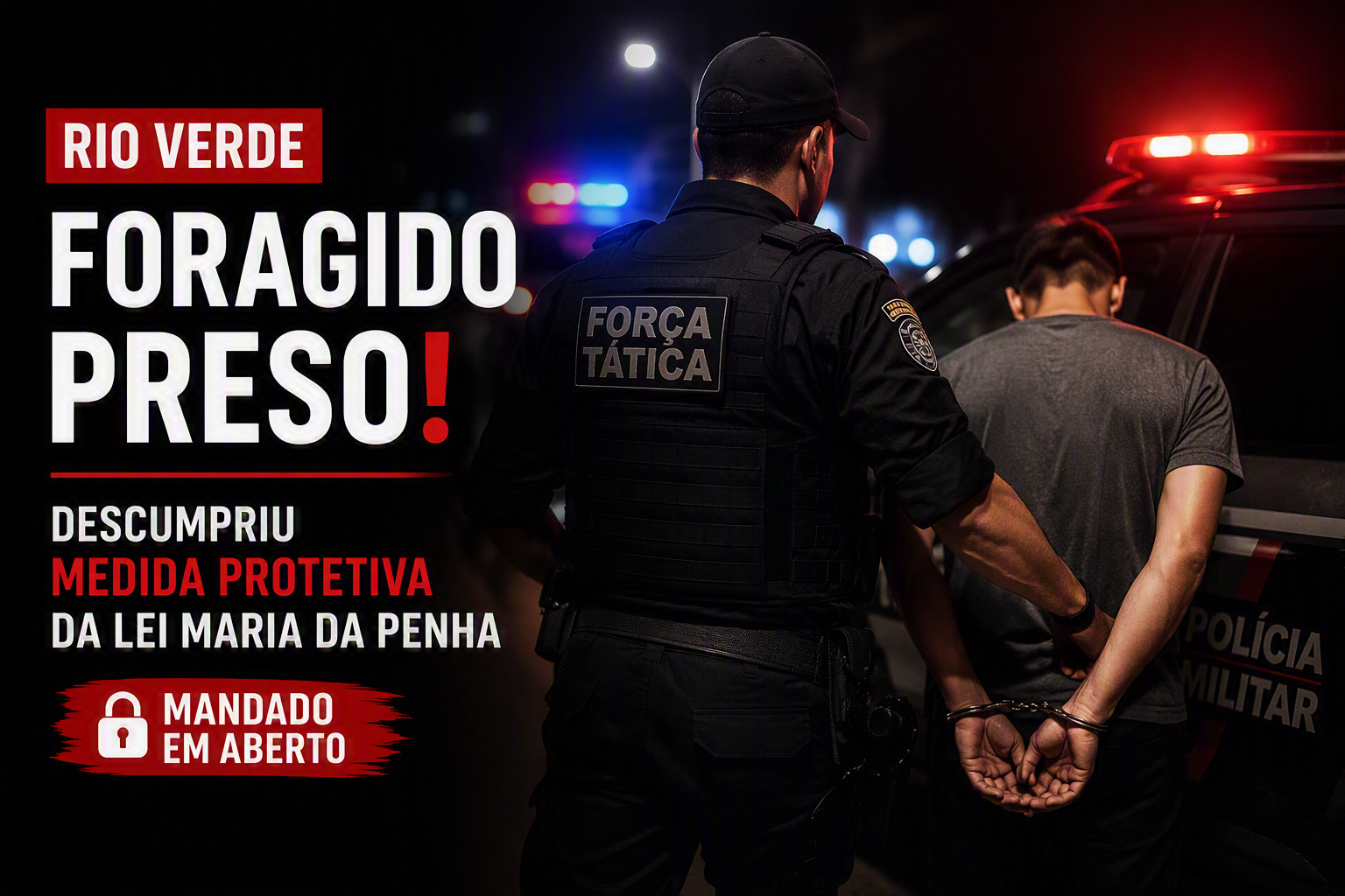 Imagem de Força Tática captura foragido por descumprir medida protetiva em Rio Verde