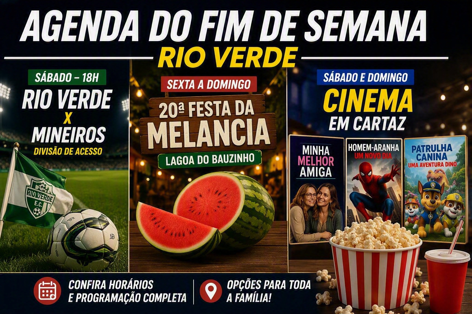Imagem de Agenda do fim de semana reúne futebol, Festa da Melancia e estreias nos cinemas de Rio Verde