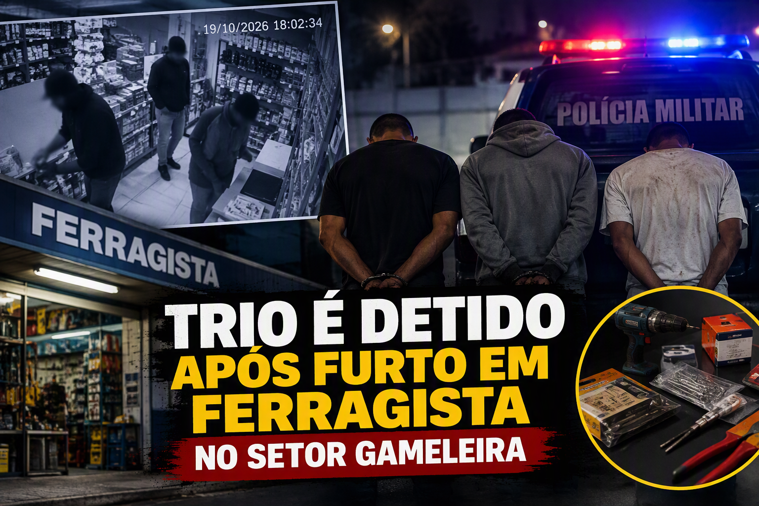 Imagem de Trio é detido após furto em ferragista no Setor Gameleira, em Rio Verde