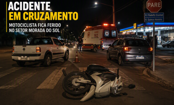 Imagem de Motociclista fica ferido após colisão em cruzamento no Setor Morada do Sol