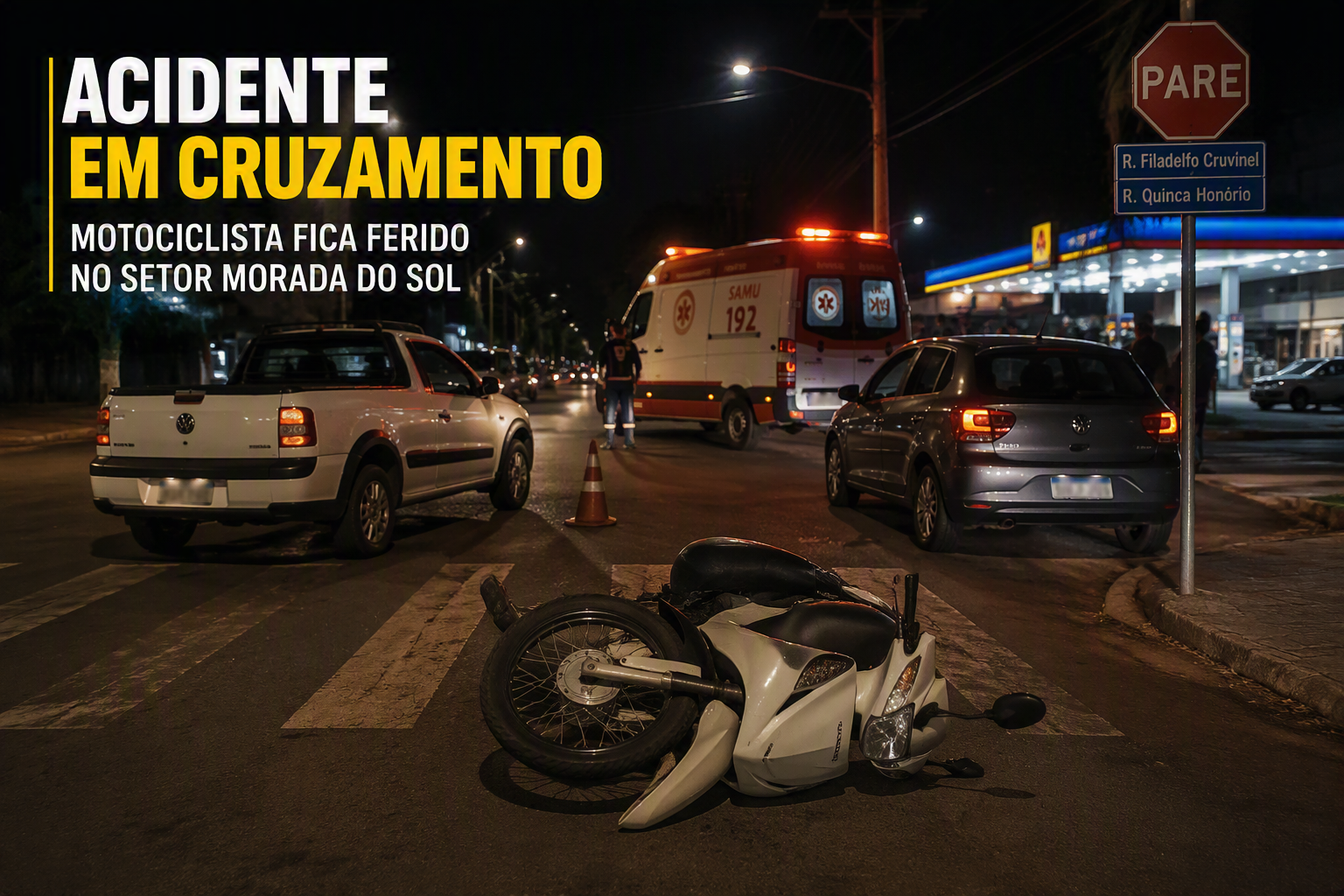 Imagem de Motociclista fica ferido após colisão em cruzamento no Setor Morada do Sol